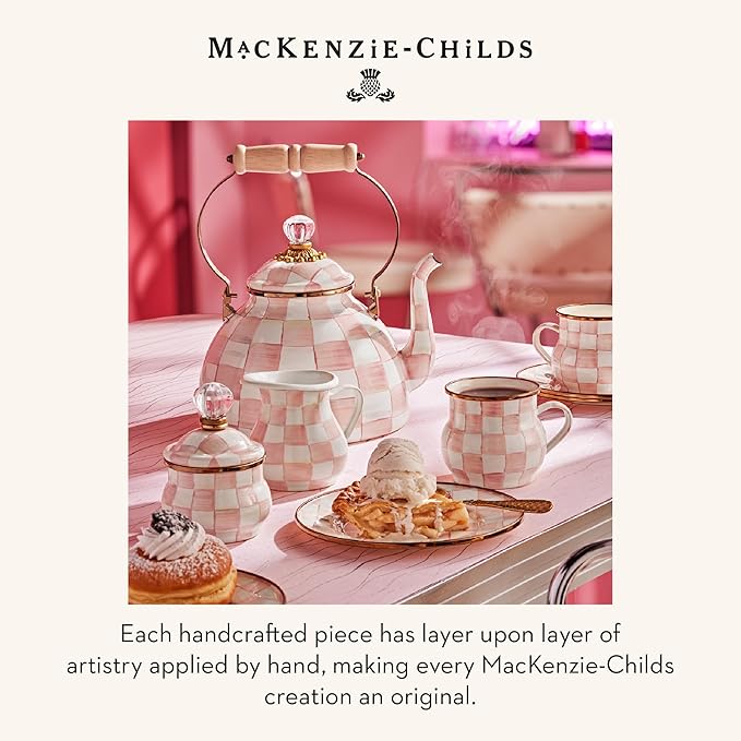 MACKENZIE-CHILDS Porcelain Mug, Tea and Coffee Mug, Pink-and-White Rosy Check