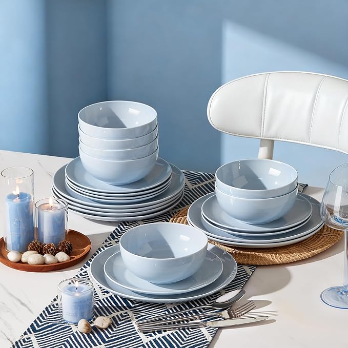 KINGSTONE Bone China Dinnerware Sets, 24-Piece Dinnerware Set for 8, Lightweight Durable, Dishwasher Safe, Tableware for Daily Use with Elegant Design, Blue