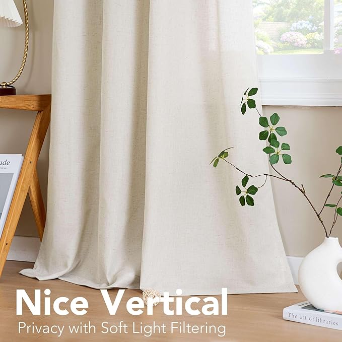 H.VERSAILTEX Living Room Linen Curtains Nickel Grommet Curtains Privacy Added Energy Saving Light Filtering Window Treatments Semi Sheer Draperies for Bedroom, Ivory, 2 Panels, 52 x 84 - Inch