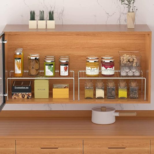 Kitchen Cabinet Shelf Organizer Set of 2, Medium (13 x 9.4 inch) Metal Wire Pantry Storage Shelves, Dish Plate Racks for Cabinets, Freezer, Counter, Cupboard Organizers and Storage, Chrome