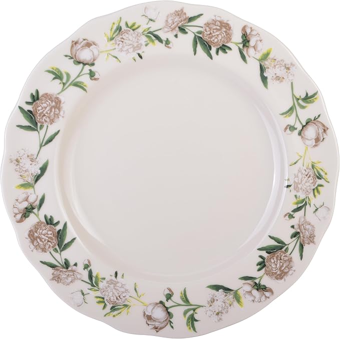 222 Fifth Luxe Peony Neutral Porcelain 12-Piece Dinnerware Set – Service for 4, Includes Dinner Plates, Salad Plates & Cereal Bowls, Glossy Finish, Dishwasher Safe, for Daily Dining & Entertainment