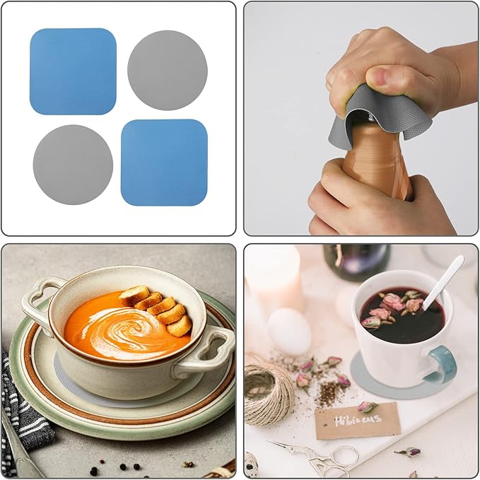 4pcs Jar Opener Gripper Pads, Rubber Jar Grippers Multi-function Jar Opener for Seniors with Weak Hands Kitchen Coasters (Blue, Gray)