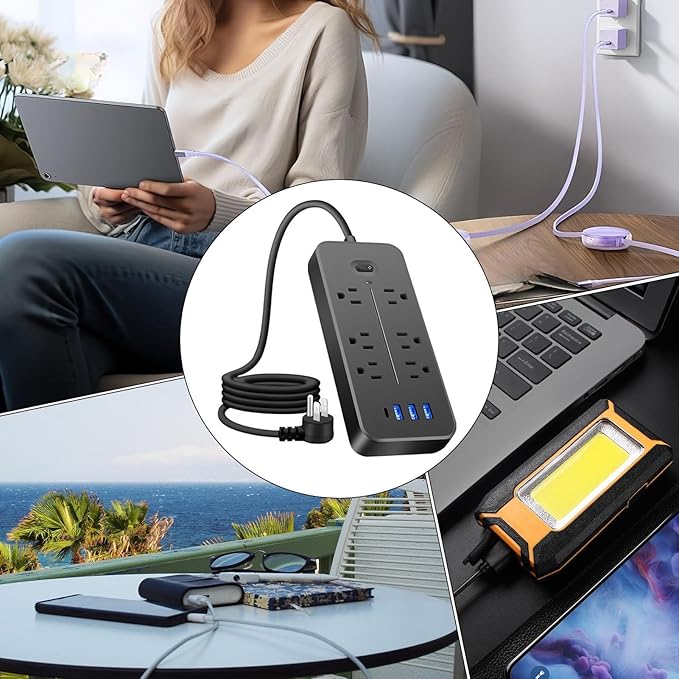 Socket Strips, Compact Design, Black, Surge Protector Outlet, MUL-ti Socket Plug, Easy Installation, for Home Bedroom Kitchen Living Room Dorm Refrigerator
