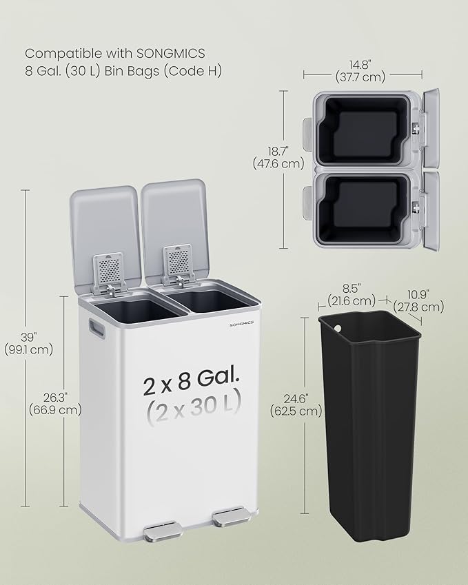 SONGMICS Motion Sensor Trash Can, 13-Gallon (50 L) Automatic Garbage Can with Soft Close Lid, Stainless Steel, Wave or Touch to Open, Includes 15 Bags, Ink Black ULTB640B01