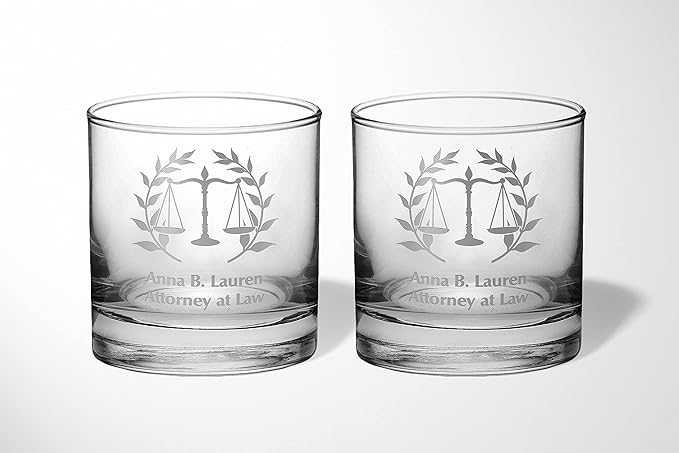 Alterd Industries Lawyer Gifts - Attorney Gift lawyer gifts for Men Court Case women office Whiskey Glasses Decanter Scales of Justice Law Office (Pair of 11oz Whiskey Glasses, Scales of Justice)