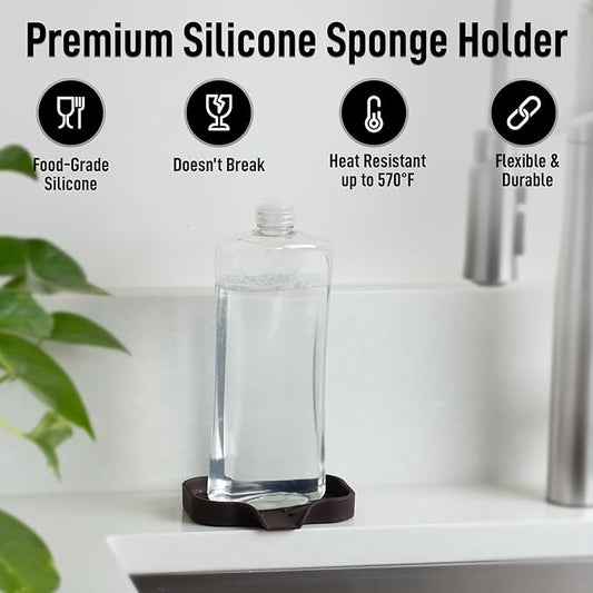 Zulay Kitchen Small Silicone Sponge Holder (4.9x3.3β) β Space-Saving Sink Organizer Tray for Sponge, Soap, Brush & More β Compact Non-Slip Dish for Kitchen & Bathroom (Chocolate)