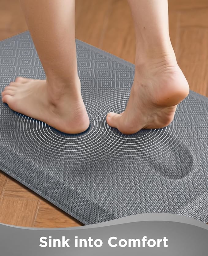 Ophanie Kitchen mats for Floor, 3/4 inch Thick, Kitchen Rugs, 20x39 Anti Fatigue Standing Cushioned Mat, Waterproof,Comfort Ergonomic mat for Office, Home, Sink, Grey Non-Slip Bottom