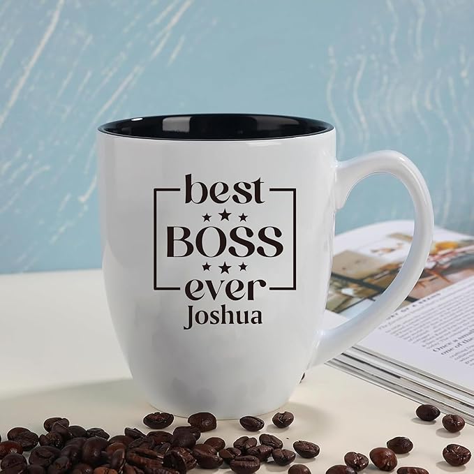 Personalized Boss Gifts for Men, 16oz Custom Coffee Mug with Engraved Name, Birthday Farewell Retirement Christmas Boss Day Gift for Coworkers Staff Leader Office Decor