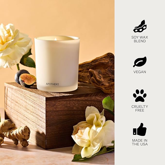 Apotheke Signature Scented Candles for Home, Cedarwood Ginger - 10.5 oz - Soy Wax, Non Toxic, Large Jar White - Luxury Candle Gifts for Women & Men - Patchouli, Red Tea, Fig, and Coconut
