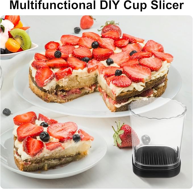 Strawberry Slicer:Fruit Slicer Cup Veggie Salad Speed Cutter for Strawberries Egg Banana Mushroom Cucumber Kiwi the Kitchen Portable Slicing Tool (Black)