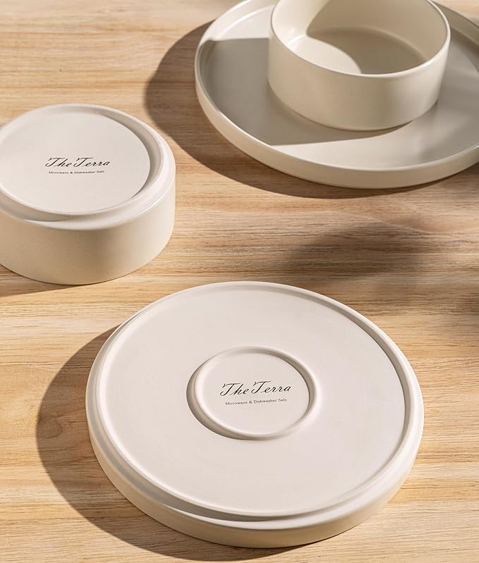 TheTerra Ceramic Dinnerware Sets for 6, 18 Pieces Handmade Reactive Glaze Plates and Bowls Set, Scratch Resistant Dish Set, Oven & Microwave & Dishwasher Safe, Ice Cream