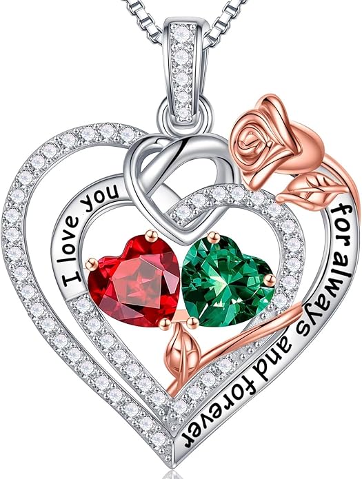 Iefil Christmas Gifts for Wife Women - 925 Sterling Silver Double Birthstone Necklace, Anniversary Birthday Gifts for Women, Jewelry Gift for Wife Girlfriend Mom Her