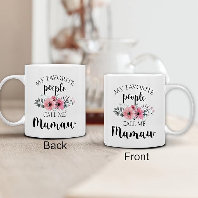 QASHWEY Mamaw Coffee Mug, Mamaw Gifts for Grandma, MamawGifts from Grandkids, Mothers Day Mug Tea Cup Gift for MamawGrandma, My Favorite People Call Me MamawCoffee Cup Ceramic 11oz
