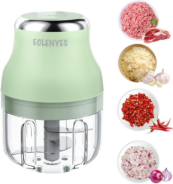 Vegetable Chopper, Electric Garlic Chopper, 250ML USB Rechargeable Mini Blender, Powerful Small Food Processor, Blender to Vegetable, Wireless Food Cutter for Ginger, Chili, Fruit, Meat, etc(Green)