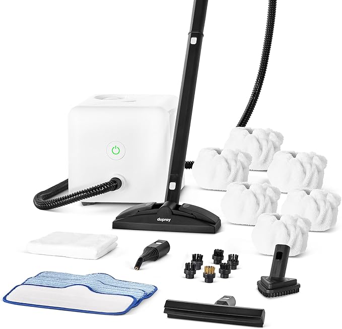 Dupray Neat Steam Cleaner with 22-Piece Accessory Kit โ Versatile, Portable Steamer for Floors, Upholstery, Tiles, and More, removes 99.9% of Bacteria & Viruses* (incl. x6 Triangle Bonnets)
