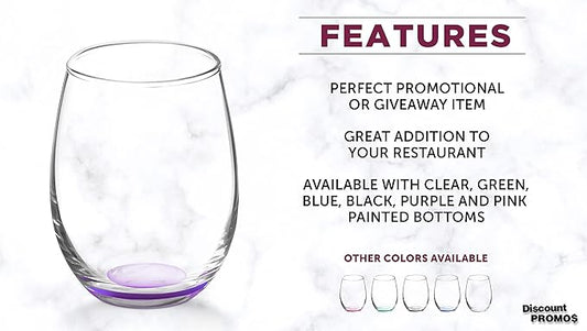 DISCOUNT PROMOS Stemless Wine Glasses by ARC 5.5 oz. Set of 12, Bulk Pack - Perfect for Hotel, Bar, Restaurant or Lounge - Purple