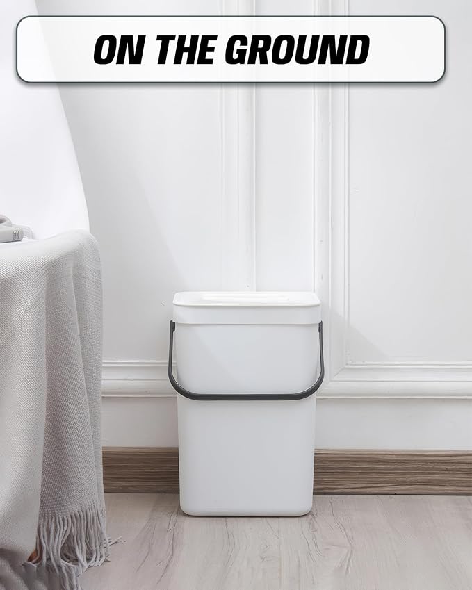 Kitchen Compost Bin - 3.2 Gallons Hanging Trash Can with Lid for Kitchen Bathroom, Under Sink Trash Can, Outdoor Compost Bucket with Lid, 12L(White)