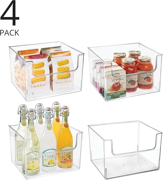 mDesign Set of 4 Fridge Storage Organiser – Kitchen Storage Box for Food and Vegetables – BPA-Free Plastic Freezer Compartment Drawer – Clear