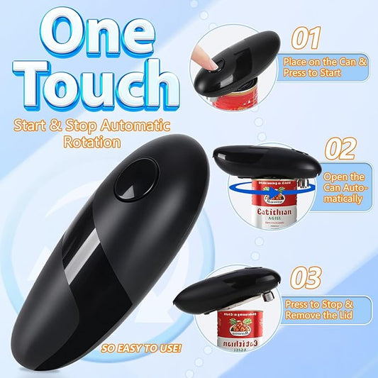 Electric Can Opener, One-Touch Automatic Can Opener for Seniors and Arthritis, Smooth Edge Battery Operated Food-Safe Can Opener, Compact Portable Design Fits Most Standard Can Sizes, Black