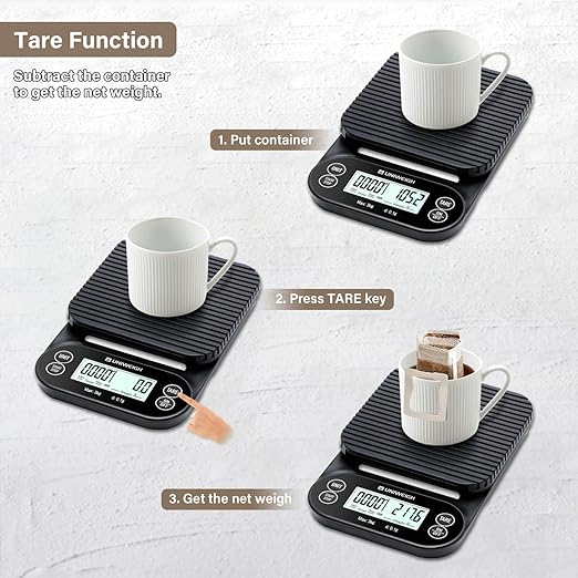 Digital Coffee Scale with Timer 3kg/0.1g,High Accuracy Espresso Scale with Timer/Auto Off/Tare Function,for Pour Over Drip Coffee,Kitchen Scale with LCD Display (Batteries Included)