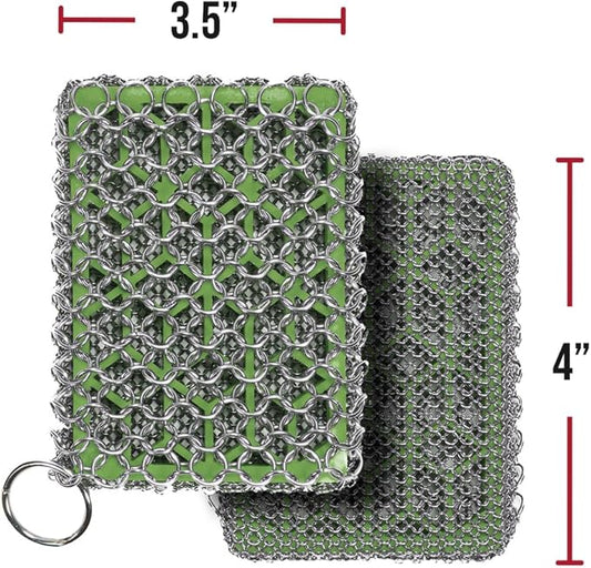 Knapp Made Combo Chainmail Cast Iron Scrubber with Silicone Core - Heavy Duty Rings and Fine Chainmail Rings -Premium Cast Iron Cleaner Chainmail Scrubber -Perfect for Cast Iron Cookware,Skillet,Woks