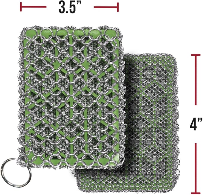 Knapp Made Combo Chainmail Cast Iron Scrubber with Silicone Core - Heavy Duty Rings and Fine Chainmail Rings -Premium Cast Iron Cleaner Chainmail Scrubber -Perfect for Cast Iron Cookware,Skillet,Woks