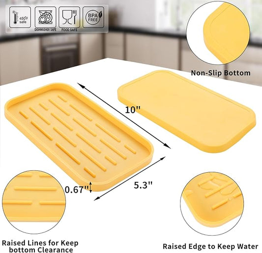 Silicone Kitchen Sink Organizer Tray for Multiple Usage,Easy Clean,Eco-Friendly Sponges Holder for Kitchen Bathroom Counter or Sink,Dish Soap Dispenser,Scrubber,Bottle,Cup Yellow 10βx 5.3β