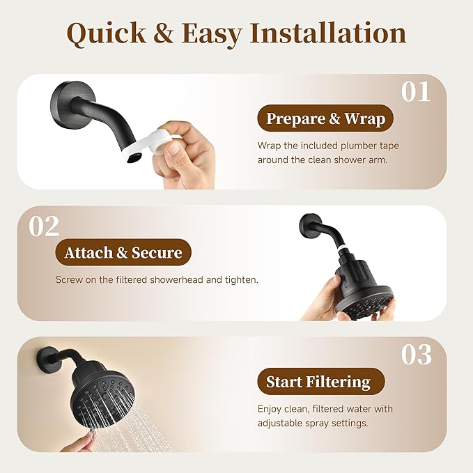 BRIGHT SHOWERS Filtered Shower Head, High Pressure Shower Filter for Hard Water to Remove Chlorine and Impurities, 8 Spray Modes Water Softener Showerhead for Hair and Skin Care, Oil Rubbed Bronze