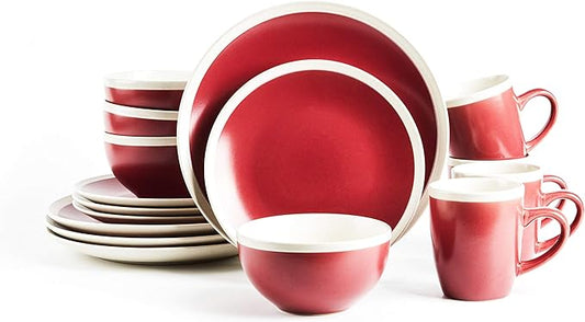 Rock Ridge Speckled Stoneware Dinnerware Set (16pc Set, Garnet and Ivory)