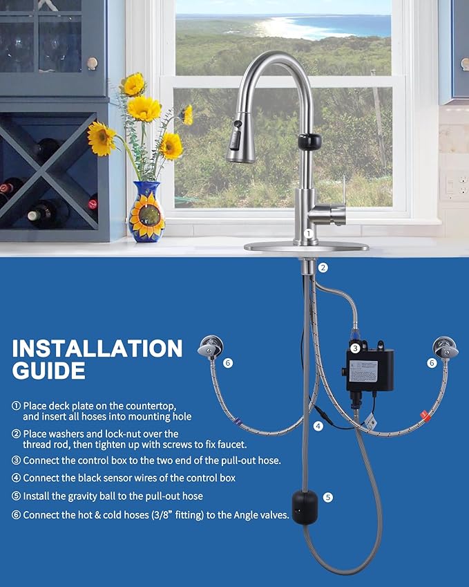 Touchless Kitchen Faucet Motion Sensor - Activated Smart Hands Free Kitchen Faucets with Pull Down Sprayer Single Handle Kitchen Sink Faucet,Brushed Nickel