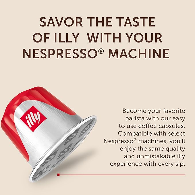 illy Aluminum Espresso Capsules - Compatible with Nespresso Machines - Classico Medium Roast Coffee - Mild & Balanced - Notes of Caramel, Orange Blossom & Jasmine Single Serve Capsules - 10 Count (Pack of 10)