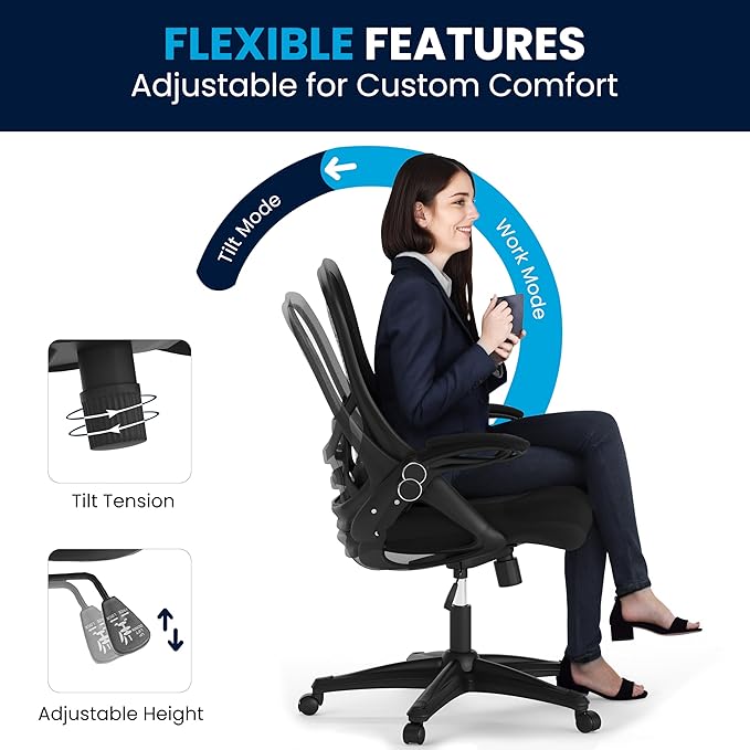 Flash Furniture Porter High Back Black Mesh Ergonomic Swivel Office Chair with Black Frame and Flip-up Arms