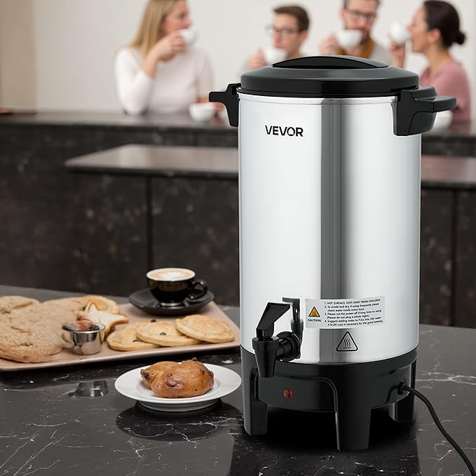 VEVOR Commercial Coffee Urn, 30 Cup 4.5 L Hot Beverage Dispenser with Dripless Faucet, Quick-Brewing Commercial Coffee Maker, Automatic Temperature Control, for Catering, Party, Church & Restaurant