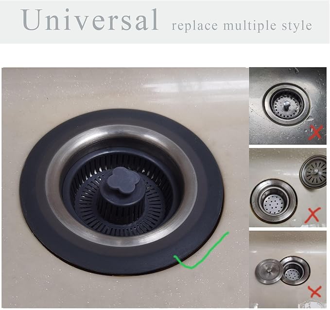 Kitchen Sink Drain Strainer, 3 in 1 Stainless Steel Kitchen Sink Stopper and Strainer, for Standard 3-1/2 Inch Drain(Opening Diameter is 2.83-3.38 inches,Depth >1.7 in)