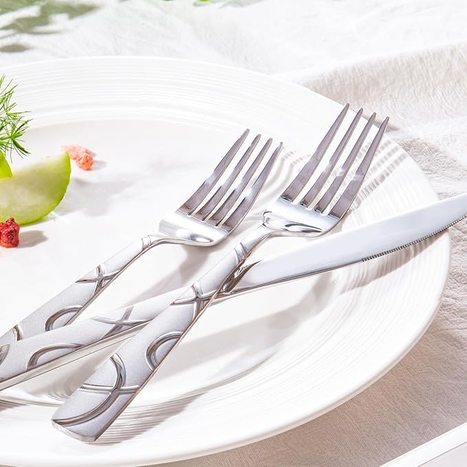 HIKAA 60PCS Stainless Steel Silverware Set, Modern Flatware Set for Kitchen, Mirror Polished Cutlery Set with Forks, Spoons and Knives,Dishwasher Safe