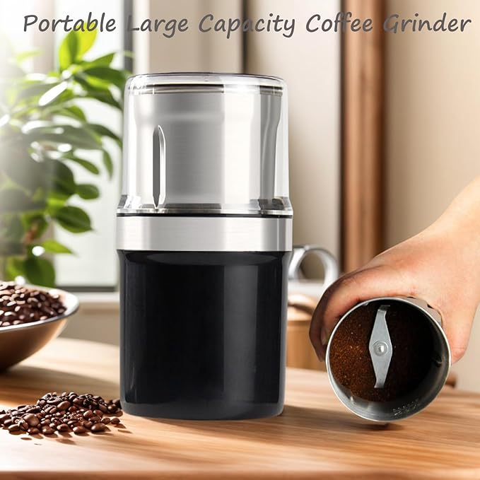 Voltix Electric Multi-Use Cup Grinder, Large Capacity Stainless Steel, Portable Electric Coffee Grinder & Spice Grinder for Home Kitchen, One Touch Coffee Mill for Beans, Spices (Straight Blade)