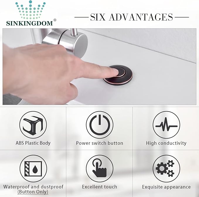 Garbage Disposal SinkTop Air Switch Kit with Long Button,Brass Made Cover,Oil Rubbed Bronze
