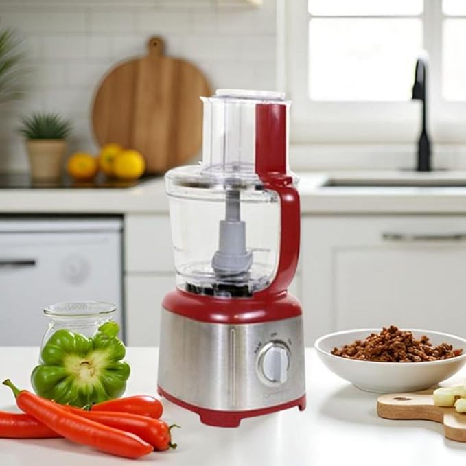 Kenmore 11 Cup Food Processor - Vegetable & Fruit Salad Cutter, Multifunctional, Chopper, Clicer, Mincer, Puree, Grater, Blades, Shredder, Compact Stainless Steel Kitchen Appliances, 500 W Red