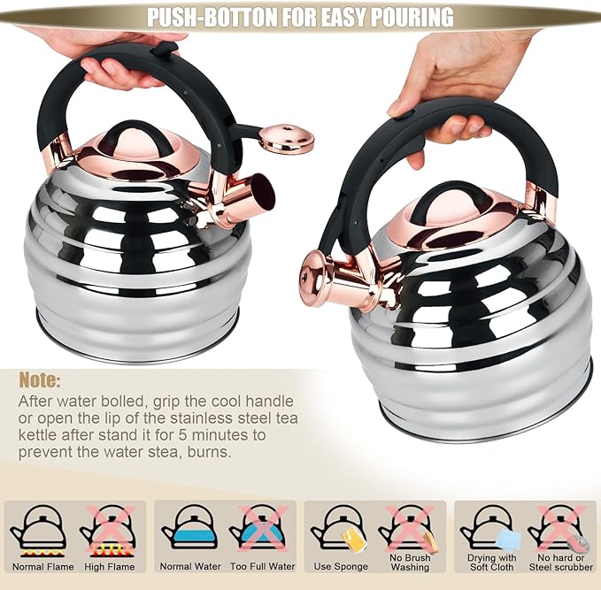Tea Kettle for Stove Top Whistling Teapot, 3.2Q Tea Pot Stainless Steel Teakettle with Heat Proof Ergonomic Handle