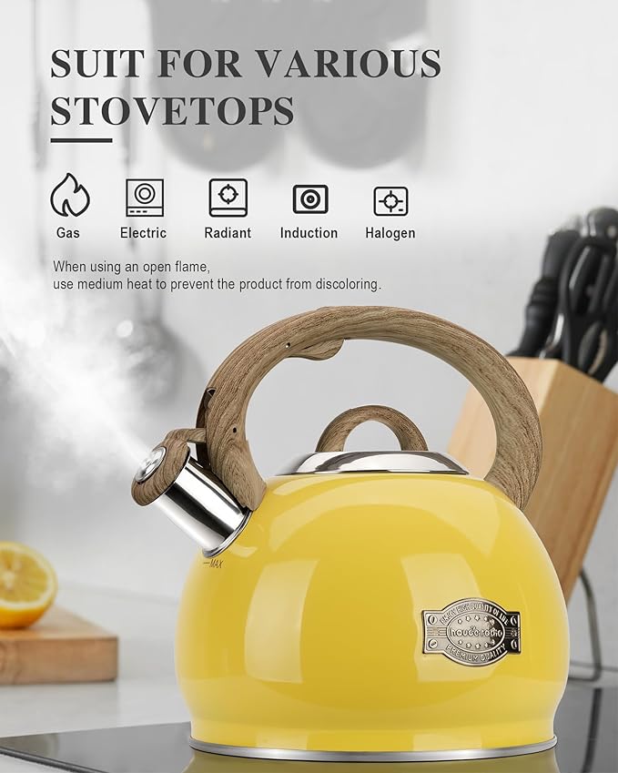 Tea Kettle for Stovetop, 2.7 Quart Loud Whistle Stovetop Teapots,Food Grade Stainless Steel Tea kettles for Stove Top with Anti-hot Ergonomic Handle,Suitable for All Heat Sources,Yellow