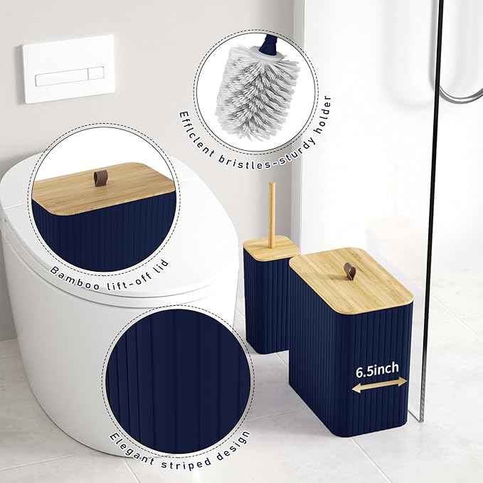 Bathroom Accessory Set - Navy Blue Bathroom Set, 12PC Bathroom Accessories Set, Blue Bathroom Accessories Set, Mini Trash Can, Toilet Brush, Trash Can & Soap Dispenser