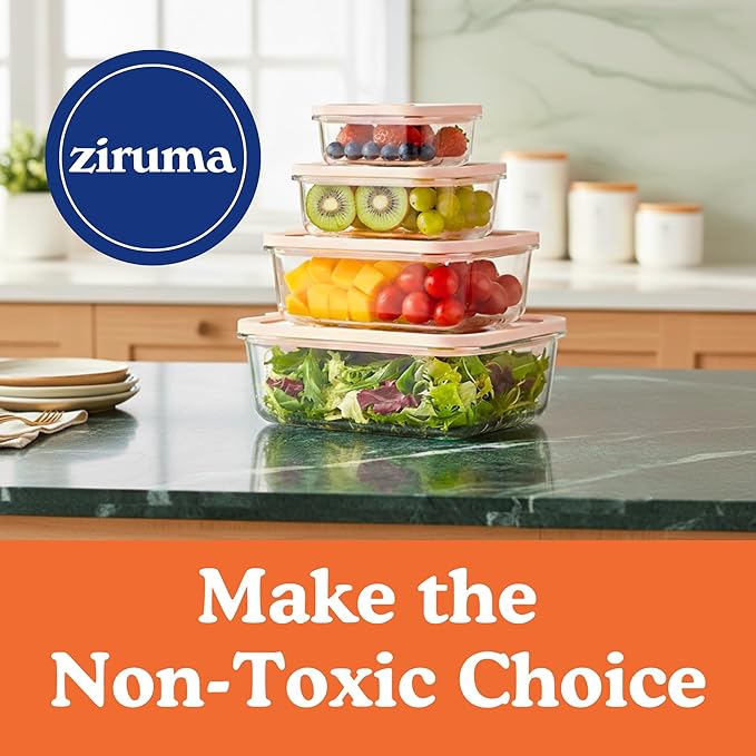 Ziruma Non-Toxic 6.2 Cup Glass Food Storage Containers with Lids, Large Food Containers, Plastic Free Meal Prep, Airtight Food Storage Container, Microwave and Freezer Safe, 2 Pack