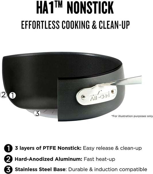 All-Clad HA1 Hard Anodized Nonstick Griddle 11x11 Inch Oven Broiler Safe 500F, Lid Safe 350F Pots and Pans, Cookware Black