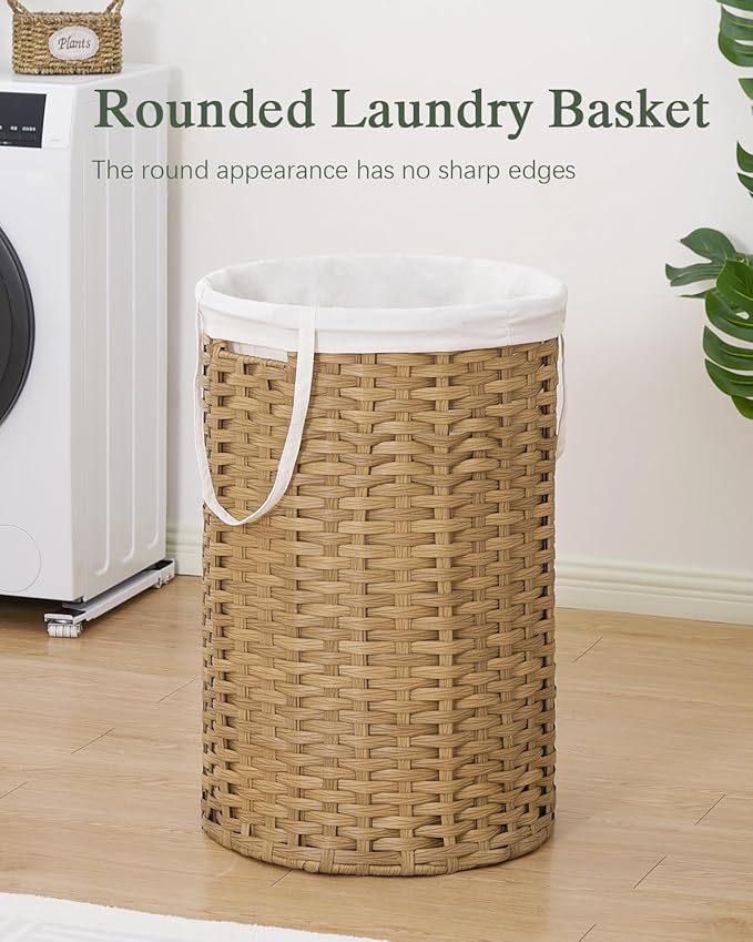 34.3 Gal (130 L) Large Laundry Hamper Laundry Basket Round Handwoven Wicker Laundry Baskets Rattan Laundry Basket with Removable Bag Handles 2 Mesh Bags for Living Room Bedroom Natural