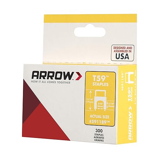 Arrow 591189 Genuine T59 Steel 5/16-Inch by 5/16 Crown Width Insulated Staples for Cable and Wiring, Clear, 300 Count