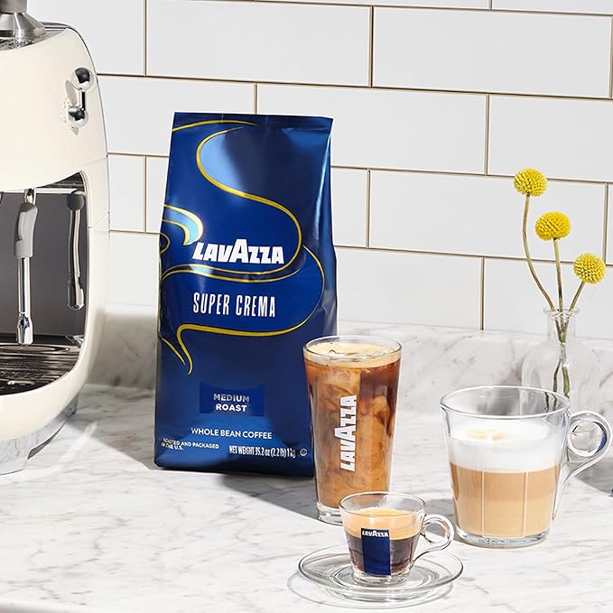 Lavazza Super Crema Espresso medium roast Whole Bean Coffee, 2.2-pound Bag 2-pack