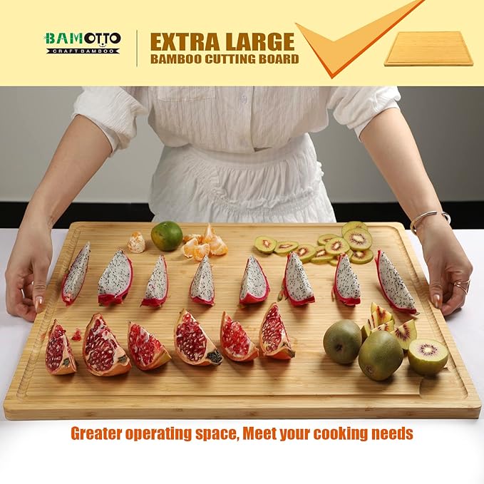 Extra Large 100% Organic Bamboo Cutting Board, 24x18 Inch Butcher Block Chopping/Carving Board with Handle and Juice Groove for Turkey, Meat, Vegetables, BBQ (XXL, 24" x 18")