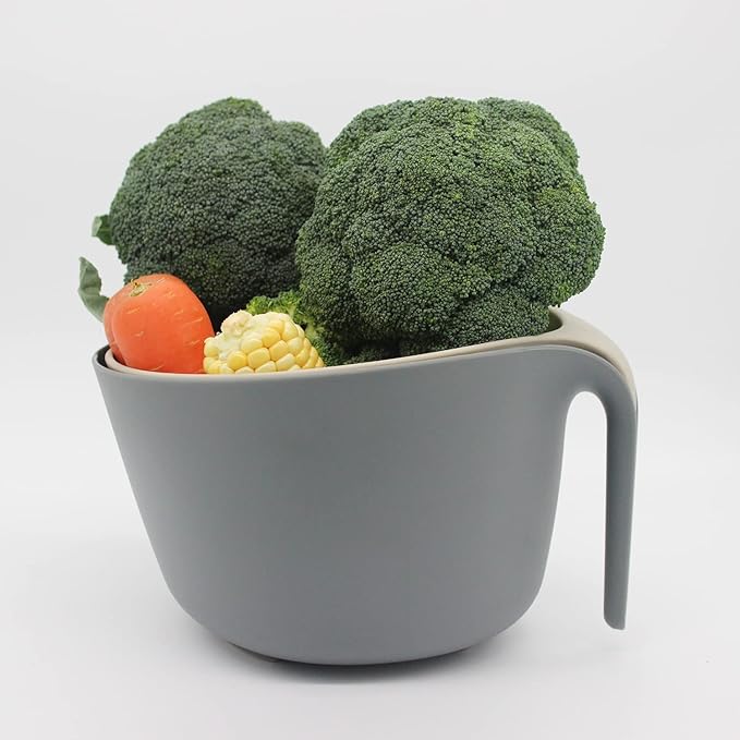 Kitchen Colander and Strainer Bowls Set,2 in 1 Fruit Vegetable Washing Basket for Soaking,Draining Pasta,Rice,Quinoa,Small Grains and Food Mixing-4.5Quart