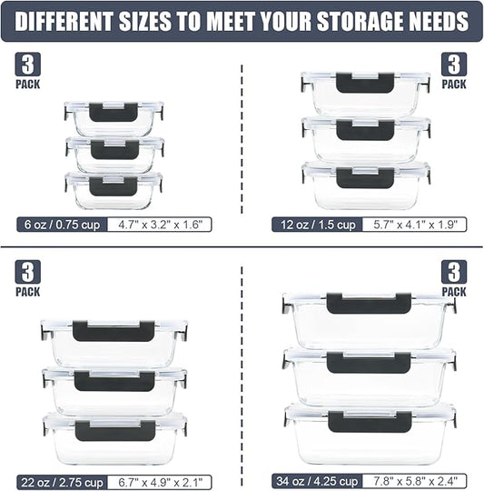 12 Pack Glass Food Storage Containers, Glass Storage Containers with Lids for Meal Prep, Lunch, Airtight, Freezer to Microwave Safe (12 Lids & 12 Containers)