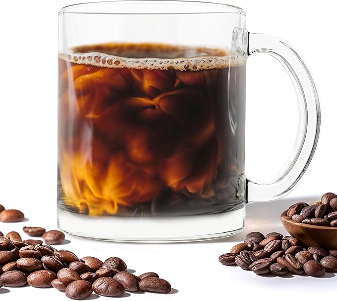 Vikko Glass Coffee Mugs, 10.75 Ounce Clear, Set of 4, Microwave & Dishwasher Safe